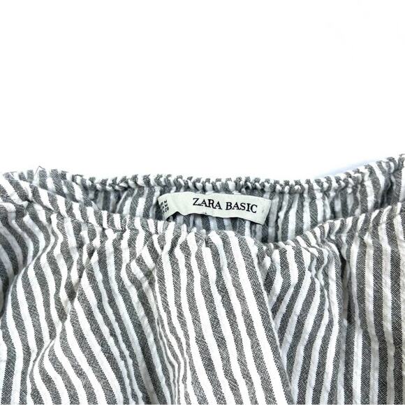 Zara Pinstripe Seersucker Off Shoulder Midi Dress - Picture 5 of 5